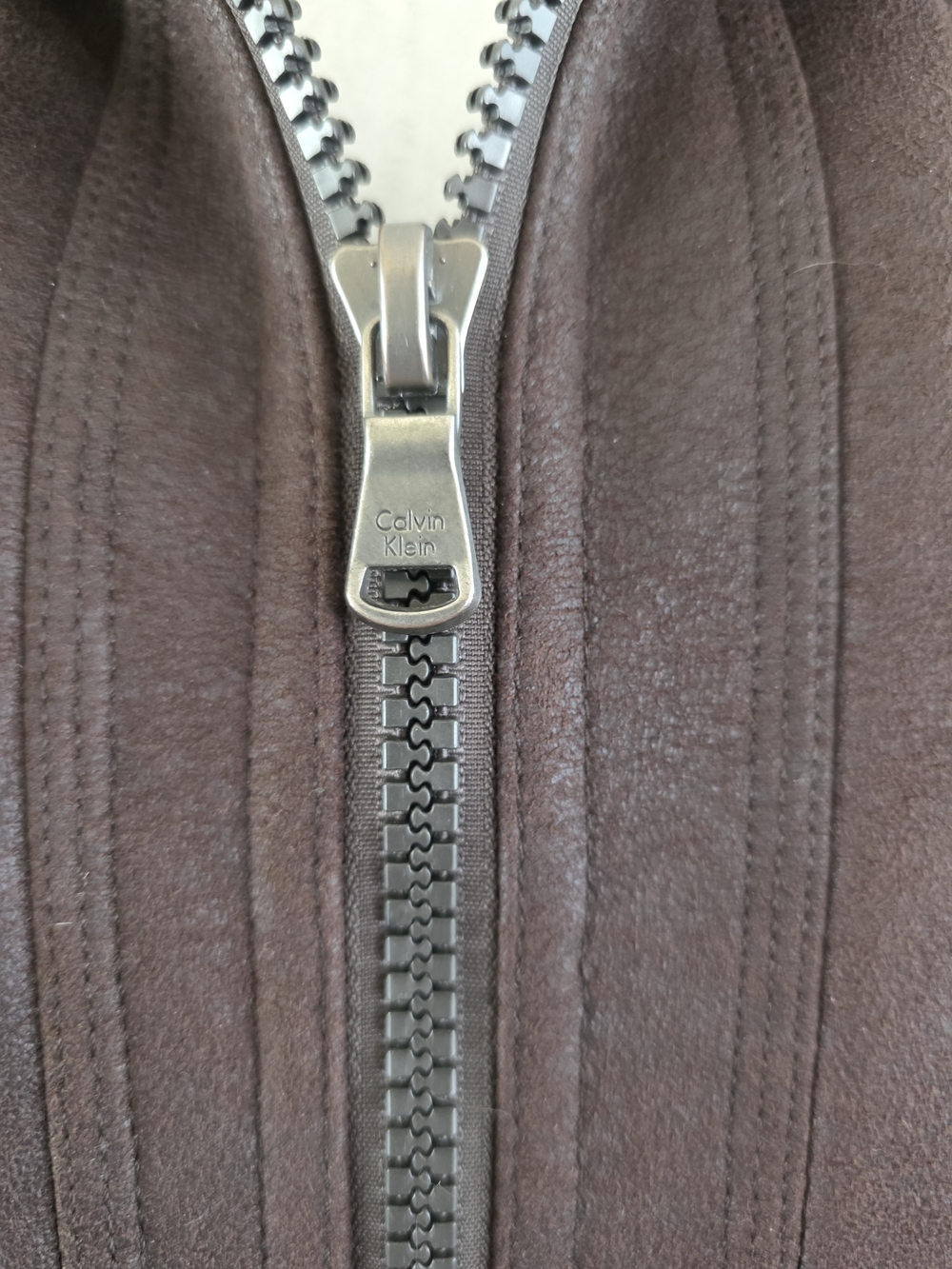 Calvin Klein Mens XL Dark Brown Faux Shearling Leather Bomber Jacket - Picture 4 of 9